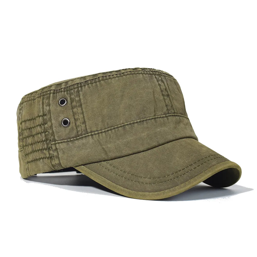 Men's Unique Design Vintage Washed Cotton Military Caps with Flat Top