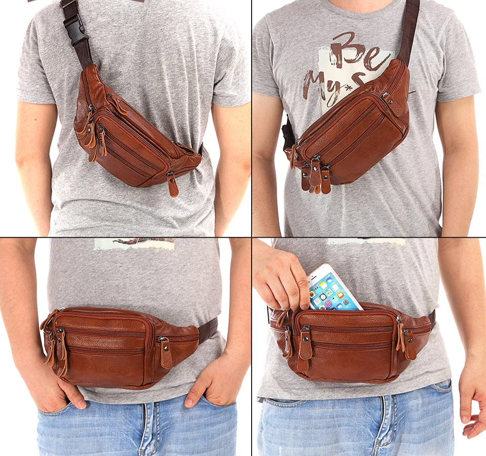 Men's Fashionable Genuine Leather Travel Waist Messenger Bag