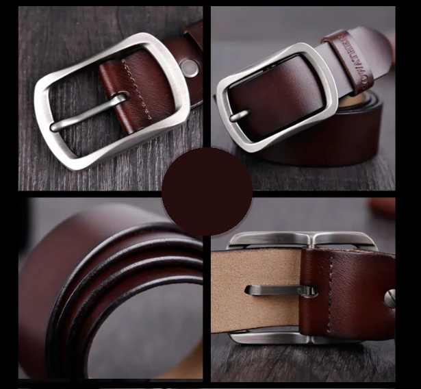 Genuine Leather Men's Vintage Belt with Pin Buckle - Classic Cowhide