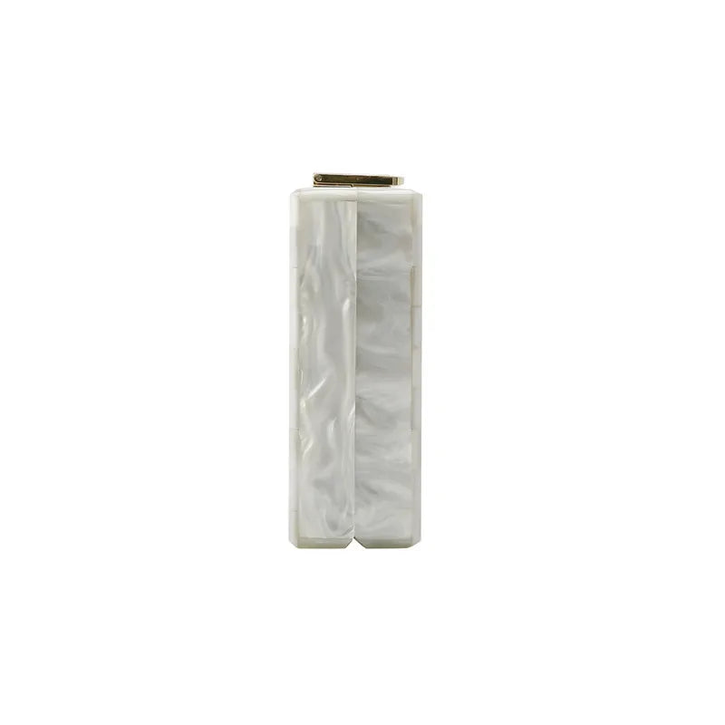 White Pearl-Striped Acrylic Box Clutch: Ideal for Parties and Evening Events