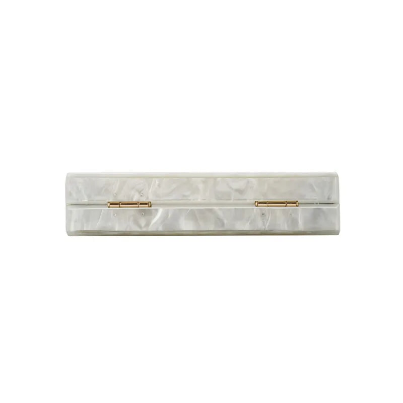 White Pearl-Striped Acrylic Box Clutch: Ideal for Parties and Evening Events