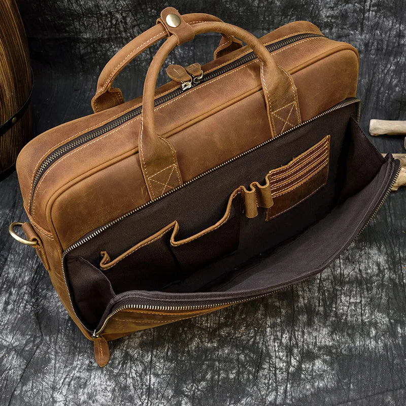 Men's Genuine Cowhide Leather Briefcase: Laptop Bag for 15.6" Laptop, Ideal for Doctors, Lawyers, and Professionals