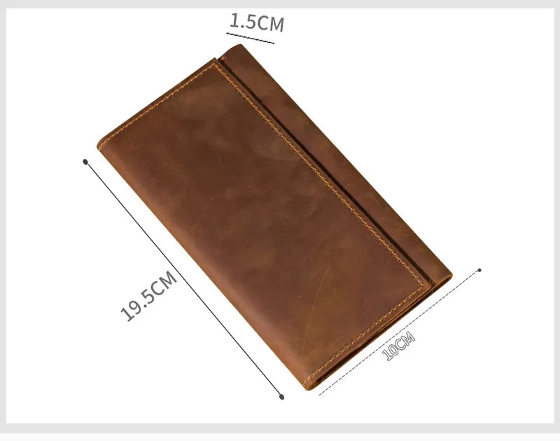 Vintage Style Men's Long Wallet: First Layer Genuine Leather, Retro Design with Multi-Card Holder