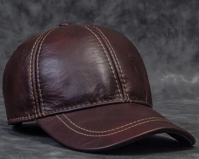 Eagle Impression: Genuine Leather Cowhide Baseball Cap for Men