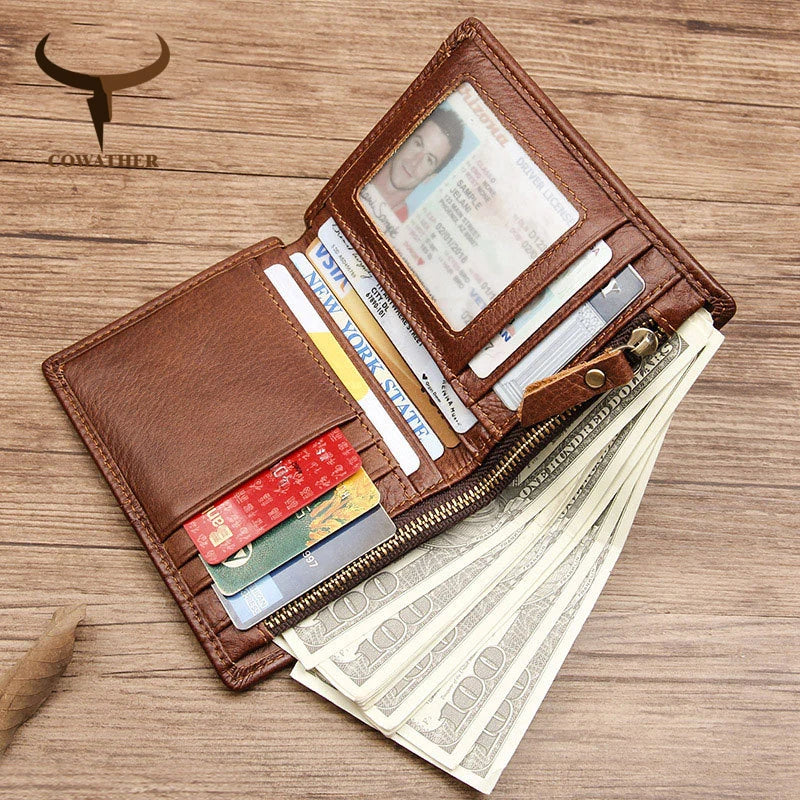 Top-Quality Genuine Cow Leather Wallet for Men - Fashionable Cowhide Card Holder