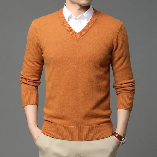 Orange Pullover V Neck Sweater