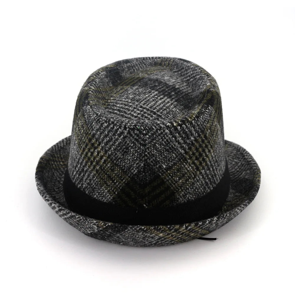 Men's Fashionable Plaid Wool Fedora Hat: Party-Ready Casual Elegance