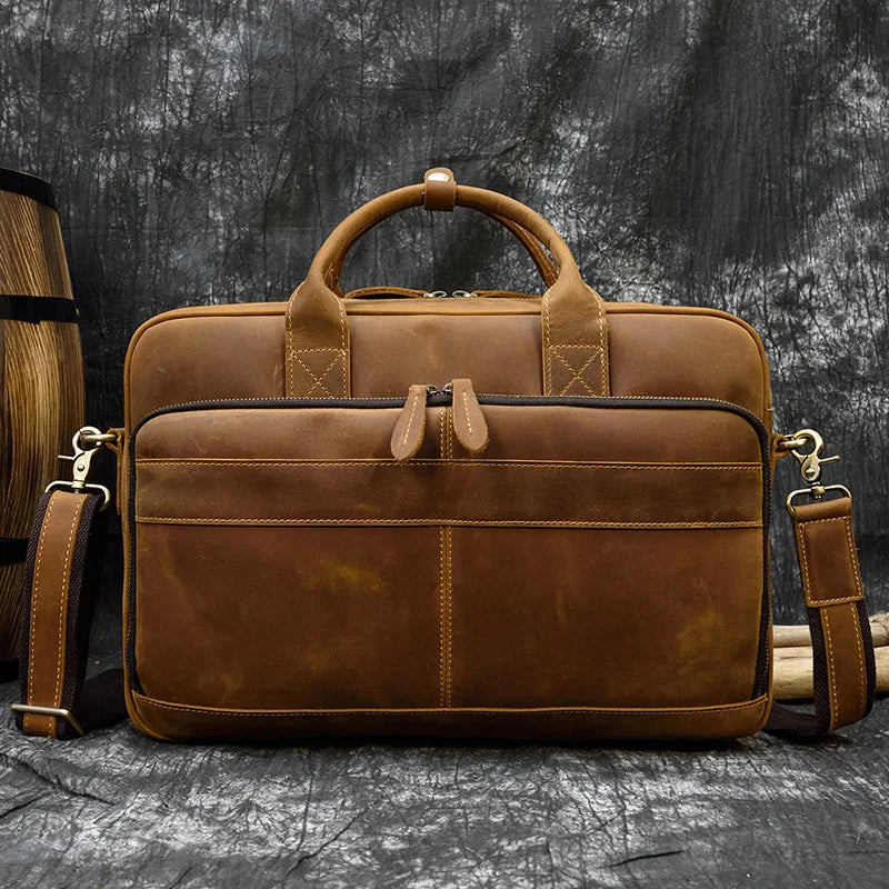 Men's Genuine Cowhide Leather Briefcase: Laptop Bag for 15.6" Laptop, Ideal for Doctors, Lawyers, and Professionals