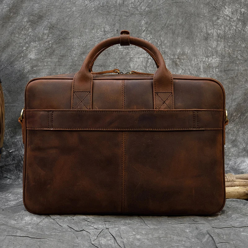 Men's Genuine Cowhide Leather Briefcase: Laptop Bag for 15.6" Laptop, Ideal for Doctors, Lawyers, and Professionals