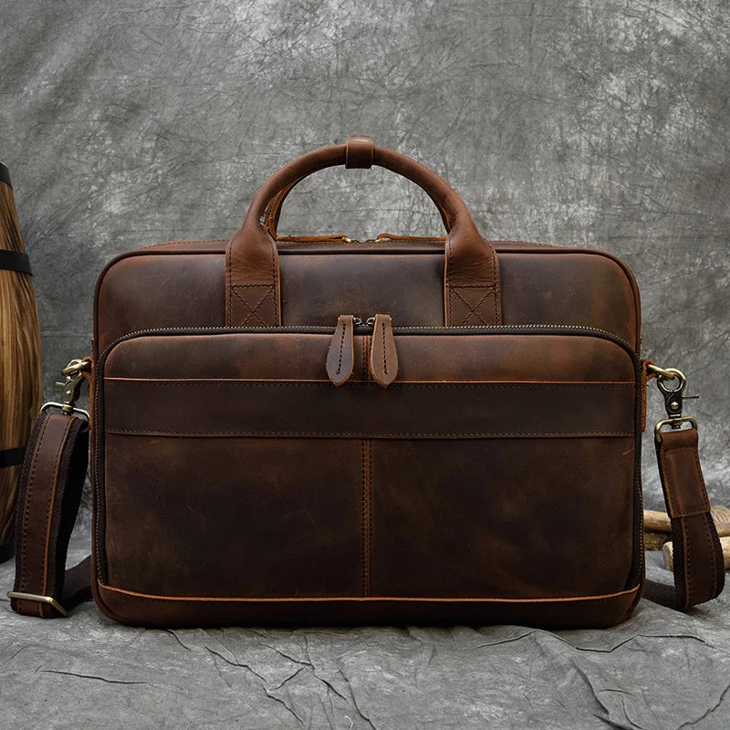 Men's Genuine Cowhide Leather Briefcase: Laptop Bag for 15.6" Laptop, Ideal for Doctors, Lawyers, and Professionals