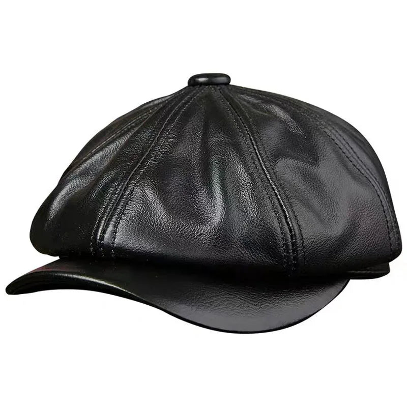 Men's Genuine Leather Warm Octagonal Cap: Casual Vintage Newsboy Cap for Golf and Driving Adventures