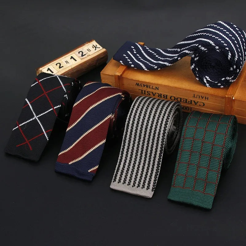 Stylish and Fashionable Men's Vintage Knitted Ties: Striped, Plaid, Slim, Classic, Geometric, Narrow Neckties