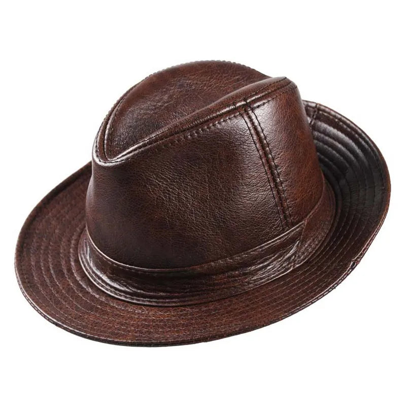 Men's High-Quality Genuine Leather Cowhide Fedora: A Gentleman's Choice with Cow Skin and Short Brim