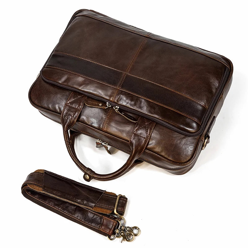 Men's Genuine Cowhide Leather Briefcase: Laptop Bag for 15.6" Laptop, Ideal for Doctors, Lawyers, and Professionals