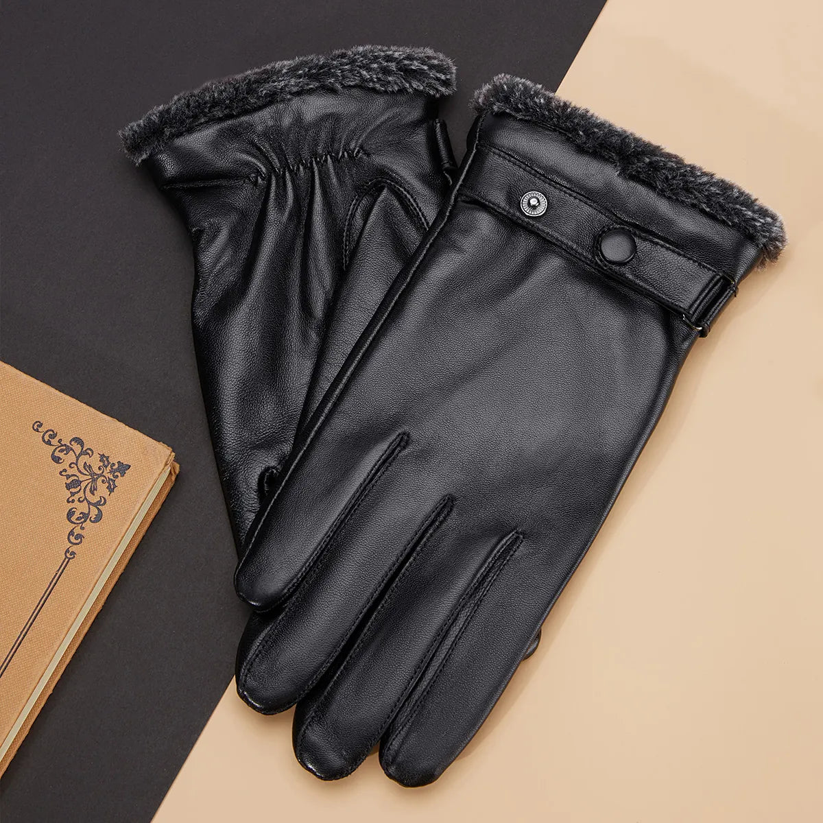 Elevate Your Winter Wardrobe with Classic Real Sheepskin Leather Men's Gloves