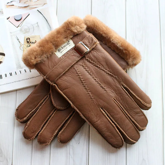Elevate Your Winter Style with Men's Sheepskin Fur Gloves - Thick, Warm, and Windproof for Outdoor Comfort.