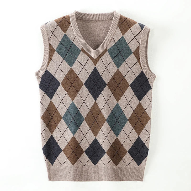 Burgundy Argyle Pullover Diamond Sweater V Neck Knit Vest