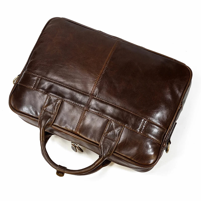 Men's Genuine Cowhide Leather Briefcase: Laptop Bag for 15.6" Laptop, Ideal for Doctors, Lawyers, and Professionals