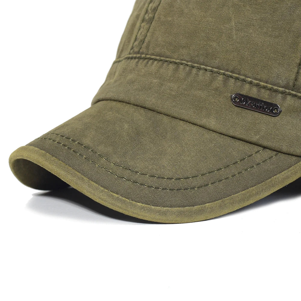Men's Unique Design Vintage Washed Cotton Military Caps with Flat Top