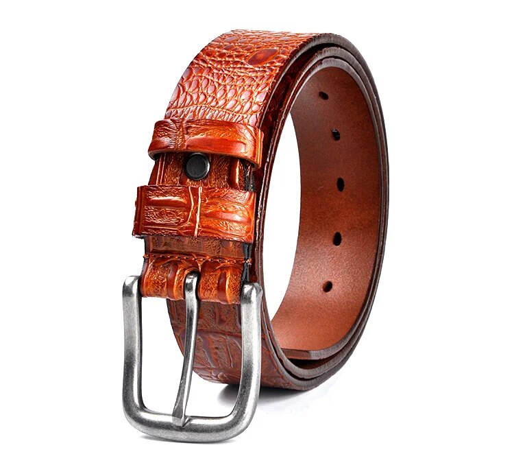 Men's Luxury Designer Belt: Genuine Leather Crocodile Pattern with Ancient Silver Metal Buckle