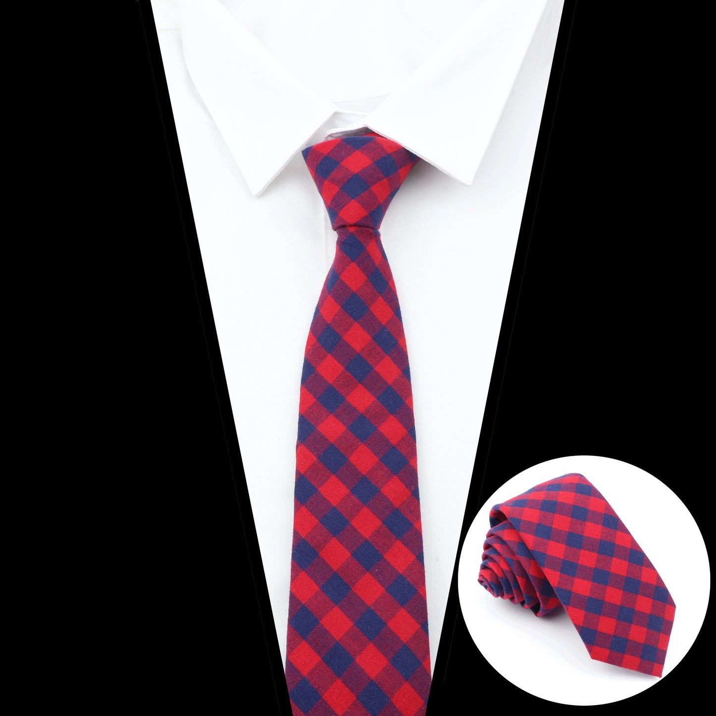 Fashionable Plaid Skinny Cotton Necktie for Men: Vibrant Choice for Weddings, Business, and Casual Suits