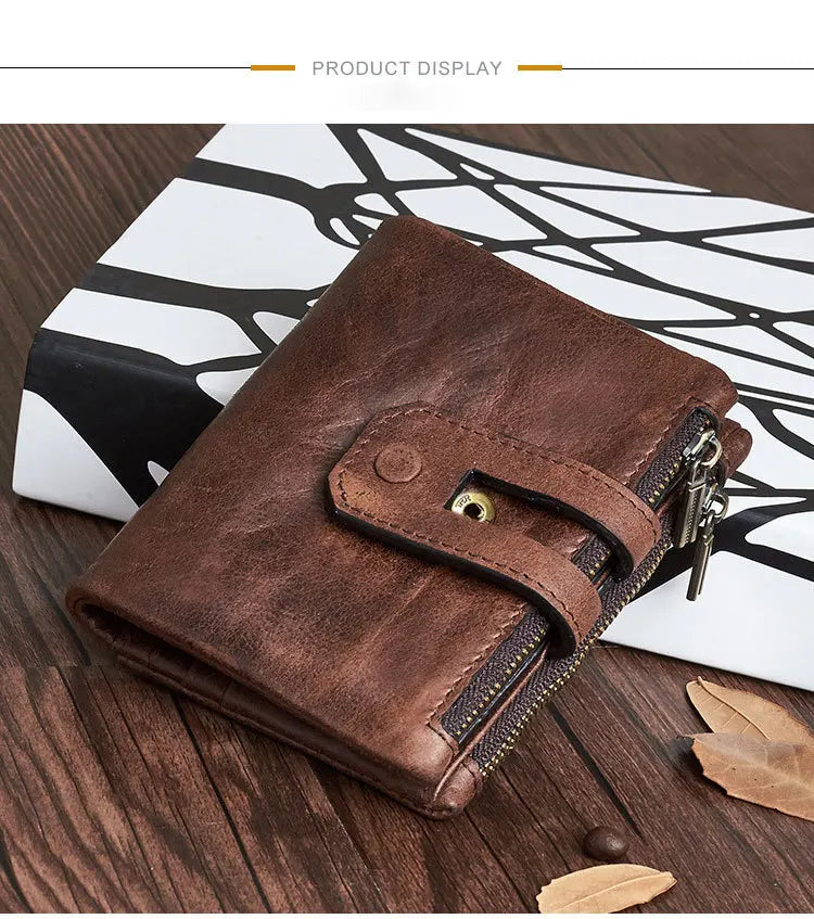 Men's Cowhide Coin Purse: Genuine Cow Leather Wallet