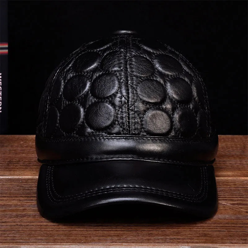 Elevate Your Winter Style with Genuine Leather: New Men's Baseball Cap for Warmth and Fashion