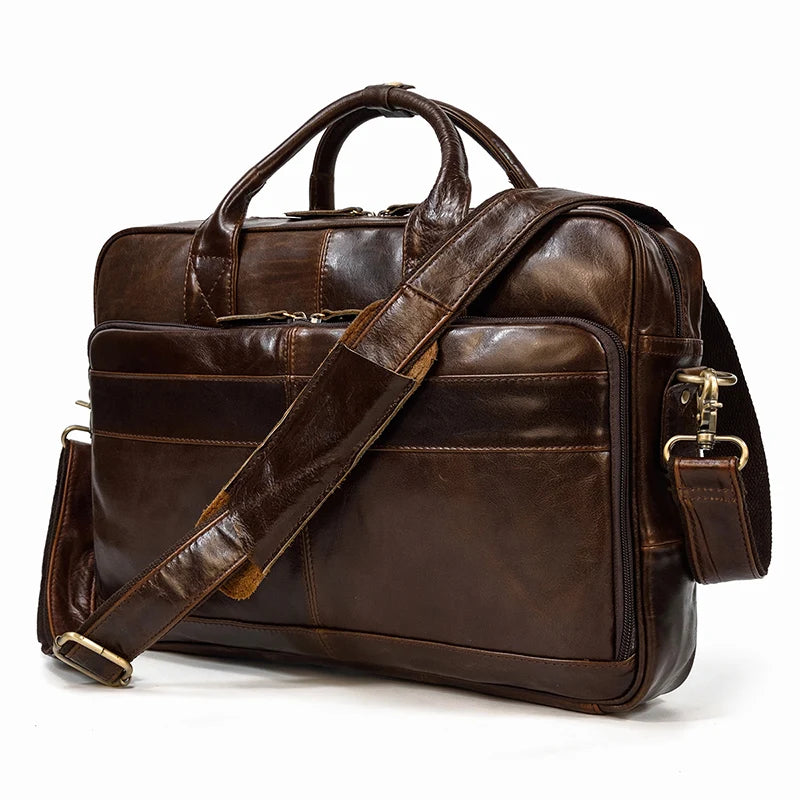 Men's Genuine Cowhide Leather Briefcase: Laptop Bag for 15.6" Laptop, Ideal for Doctors, Lawyers, and Professionals