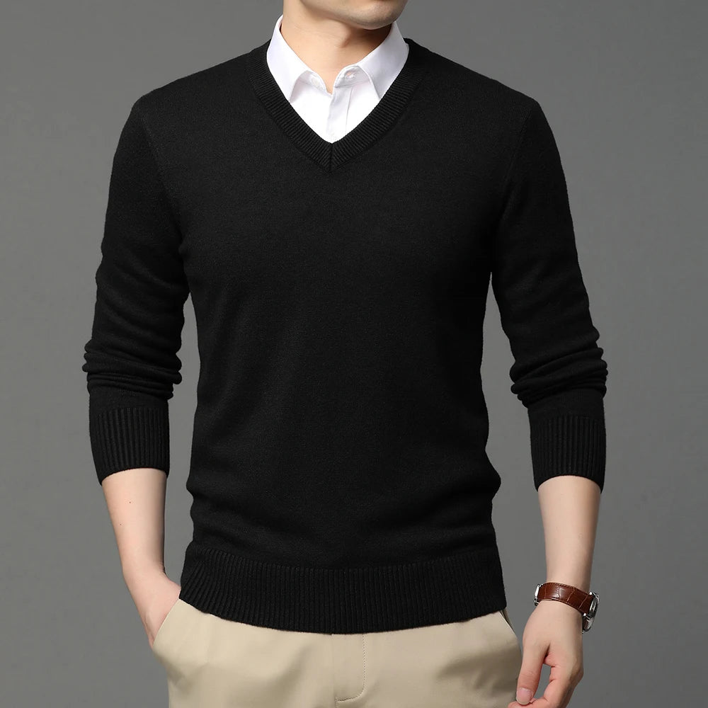 Black Pullover V Neck Sweater