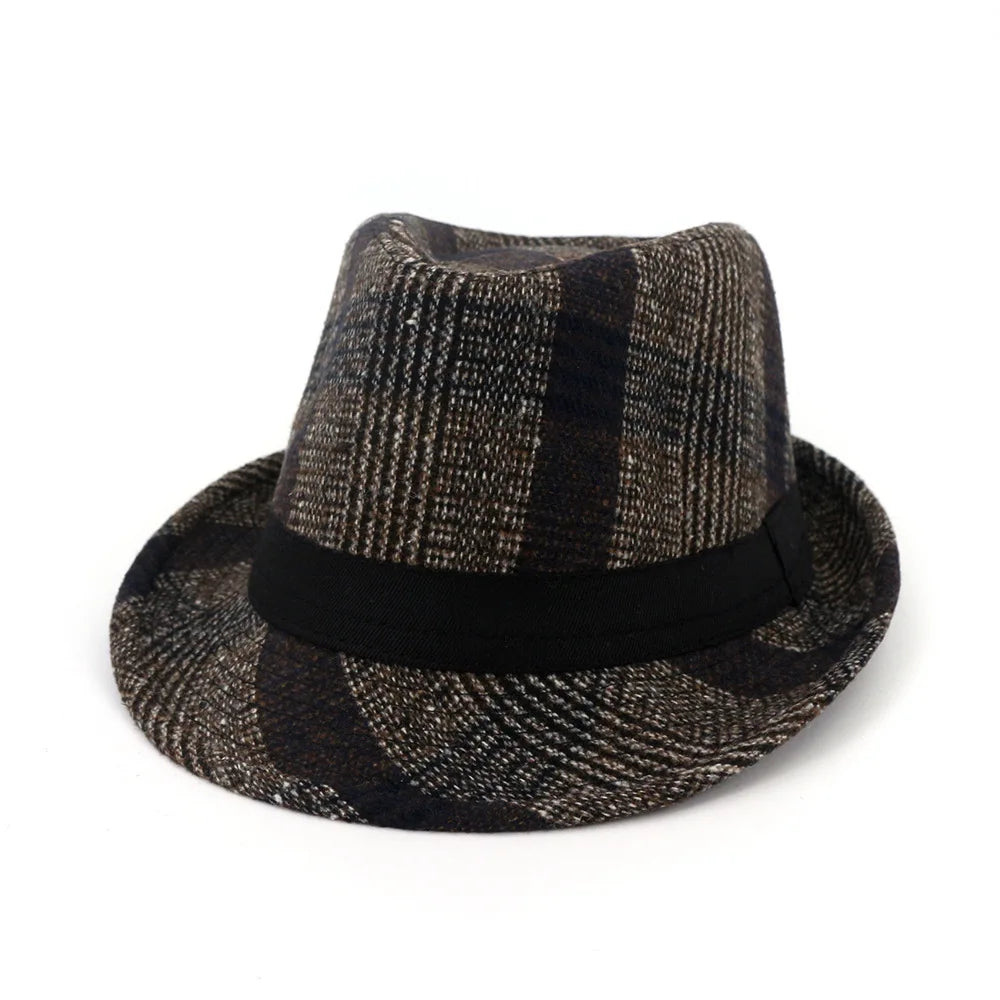 Men's Fashionable Plaid Wool Fedora Hat: Party-Ready Casual Elegance