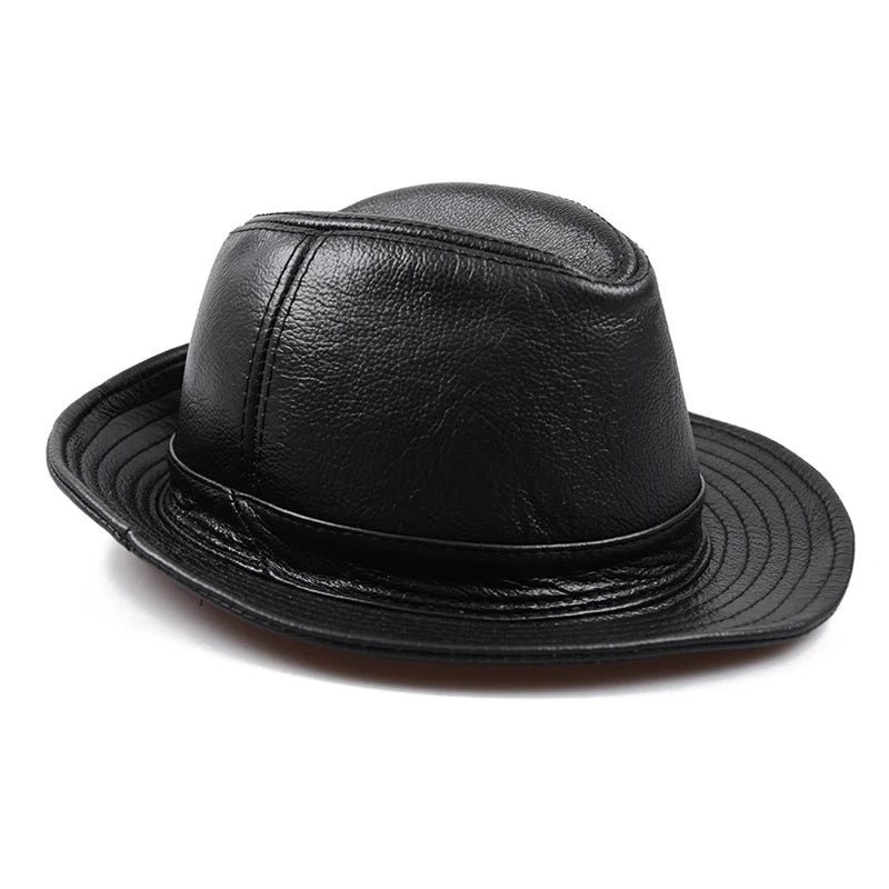 Men's High-Quality Genuine Leather Cowhide Fedora: A Gentleman's Choice with Cow Skin and Short Brim