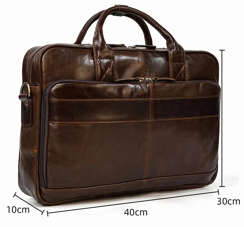 Men's Genuine Cowhide Leather Briefcase: Laptop Bag for 15.6" Laptop, Ideal for Doctors, Lawyers, and Professionals