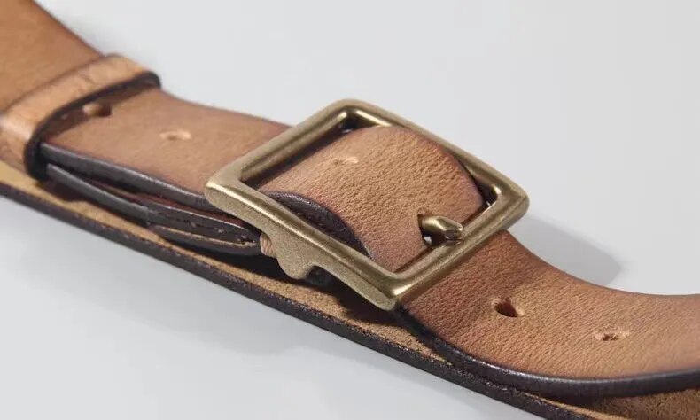 Retro Vintage Cowhide Men's Belt with Natural Leather and Copper Buckle