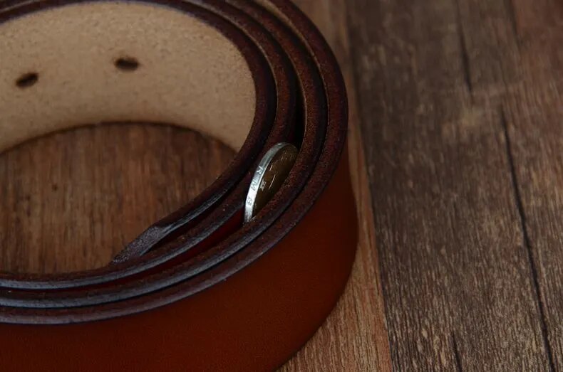 Genuine Leather Men's Vintage Belt with Pin Buckle - Classic Cowhide