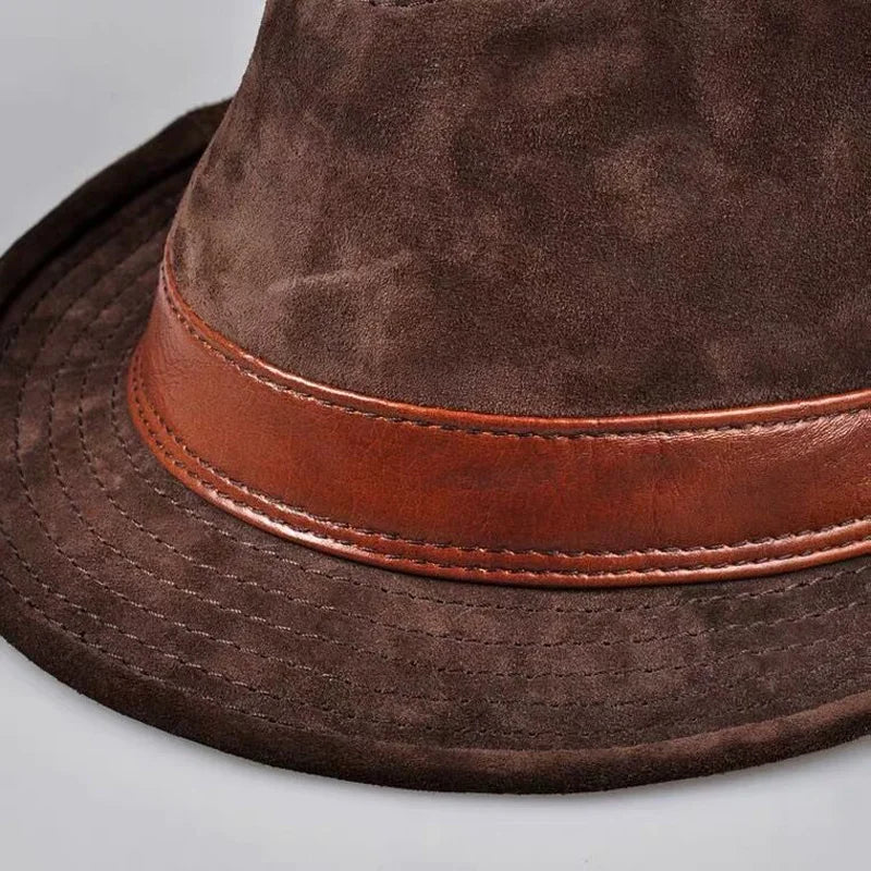 British Gentlemen's Genuine Leather Fedora Hats: Wide Brim Stetson Style, Available in Sizes 55-60 cm