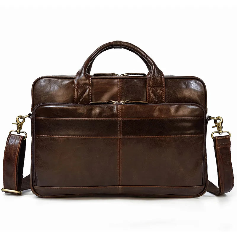 Men's Genuine Cowhide Leather Briefcase: Laptop Bag for 15.6" Laptop, Ideal for Doctors, Lawyers, and Professionals