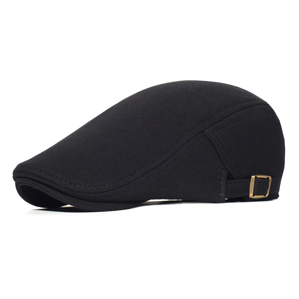 Men's Casual Cotton Adjustable Newsboy Cap: Soft Solid Color Flat Cap