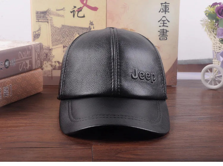 Embrace Winter Warmth: Men's Genuine Leather Cowhide Baseball Cap with Thermal and Ear Protective Features - Adjustable Size for Maximum Comfort