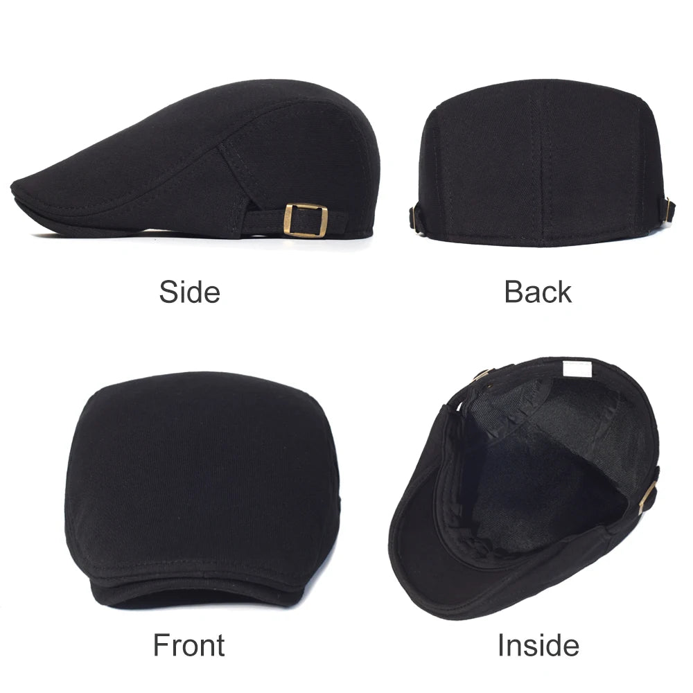 Men's Casual Cotton Adjustable Newsboy Cap: Soft Solid Color Flat Cap