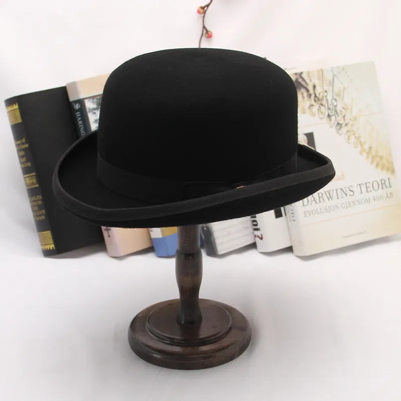 Men's 100% Wool Felt Derby Bowler Hat: Satin Lined, Ideal for Fashion Parties and Formal Fedora Style
