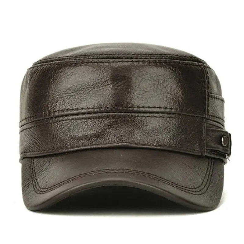 Men's Genuine Leather Military Hats: High-Quality Cowhide for Autumn/Winter, New Thermal Design with Adjustable Size