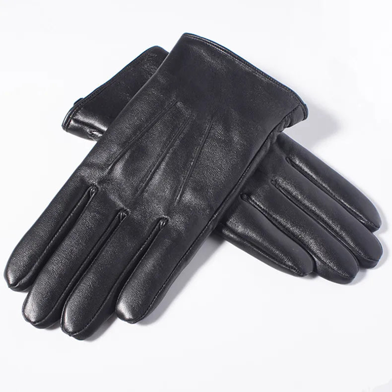 Elevate Your Winter Style with Men's Genuine Leather Touch Screen Gloves - Real Sheepskin, Wool Lining, and Warmth for a Stylish Driving Experience.