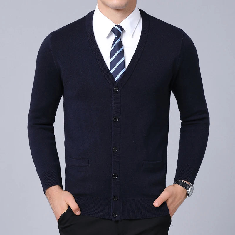 Navy Cardigan Coat V Neck Slim Fit Jumper