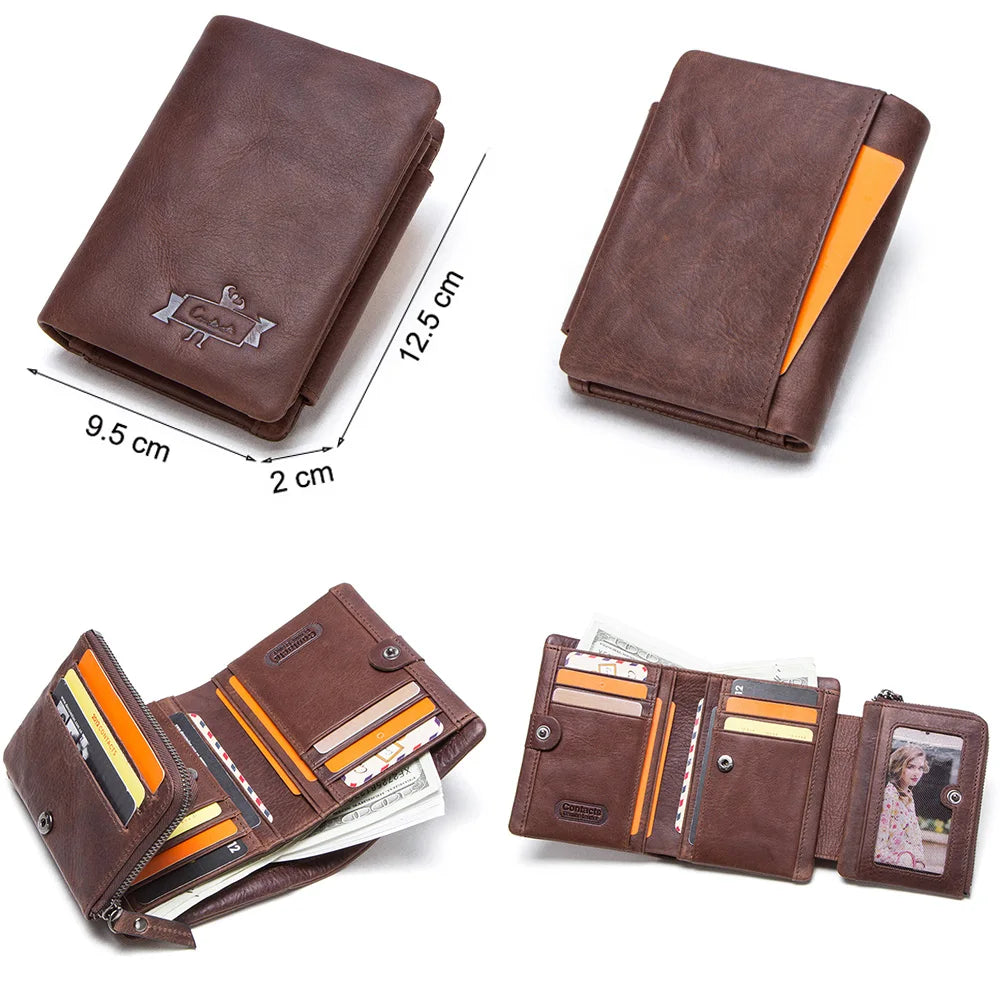 Embrace Timeless Style with Our Vintage Trifold Genuine Leather Men's Wallet