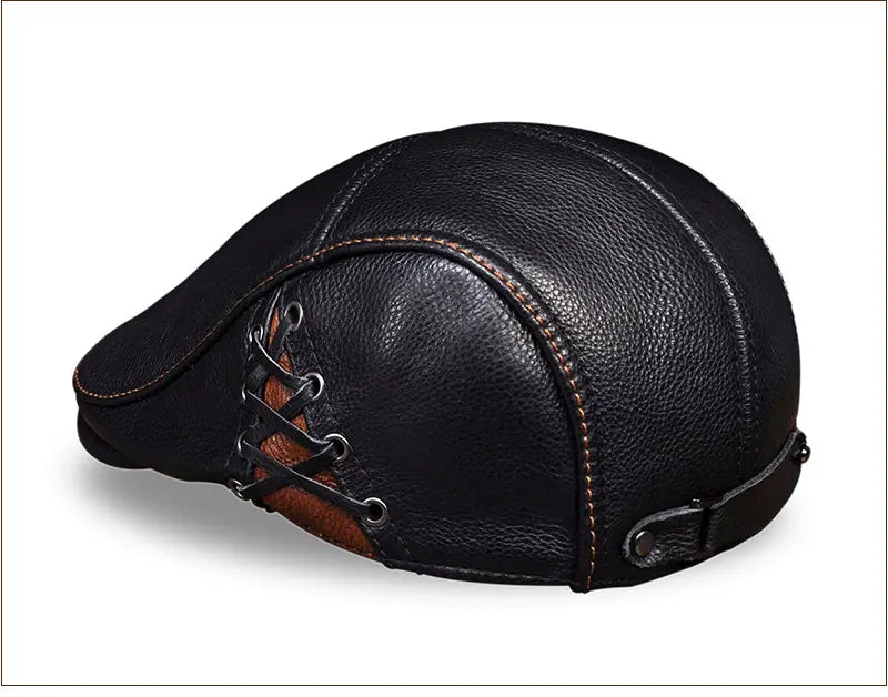 Latest Style Men's Genuine Cow Leather Newsboy Caps with Flap