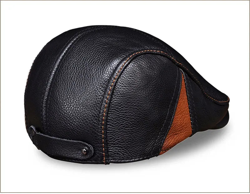 Latest Style Men's Genuine Cow Leather Newsboy Caps with Flap