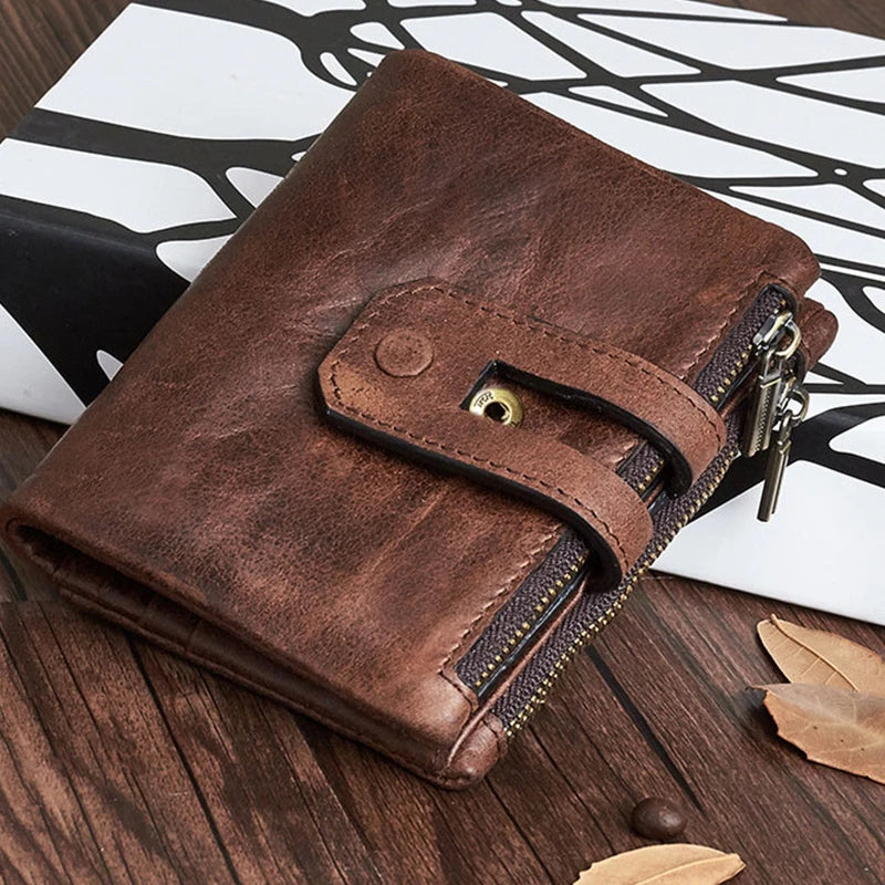 Men's Cowhide Coin Purse: Genuine Cow Leather Wallet