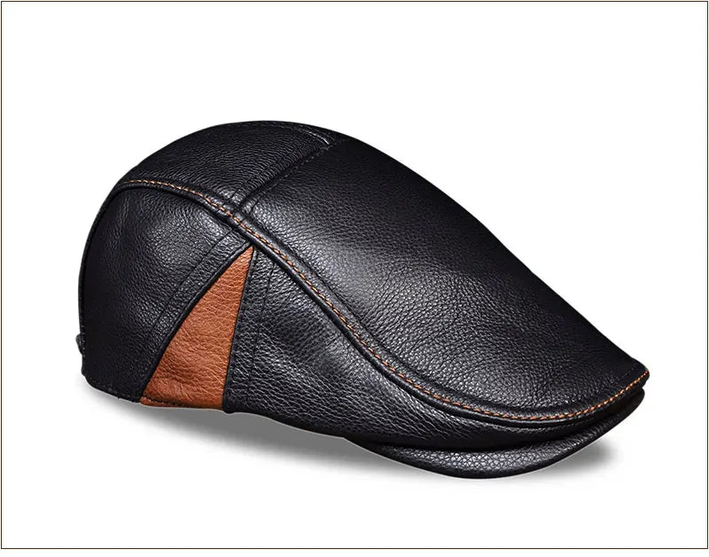 Latest Style Men's Genuine Cow Leather Newsboy Caps with Flap