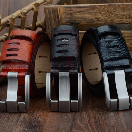 Luxurious Genuine Cow Leather Belts for Men with Pin Buckle