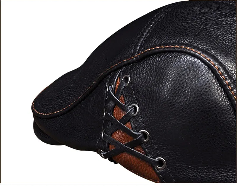 Latest Style Men's Genuine Cow Leather Newsboy Caps with Flap